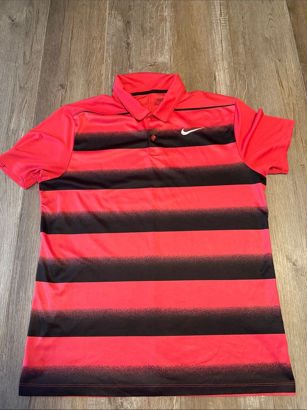 Nike Men’s Red and Black Gradient Stripe Polo